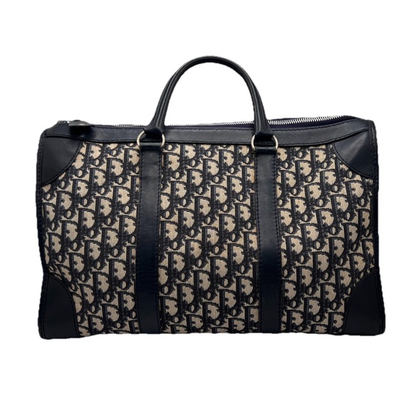 Authentic Christian DIOR Trotter Boston Canvas Navy Handbag Weekender Travel - Picture 1 of 13
